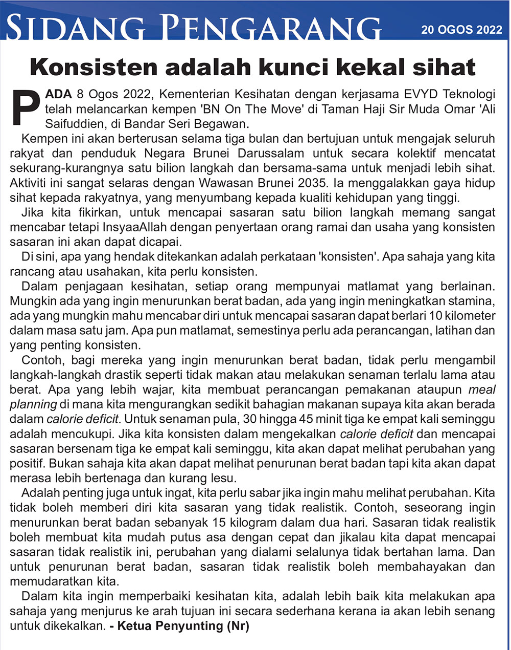 Dari Sidang Pengarang - Konsisten adalah kunci kekal sihat